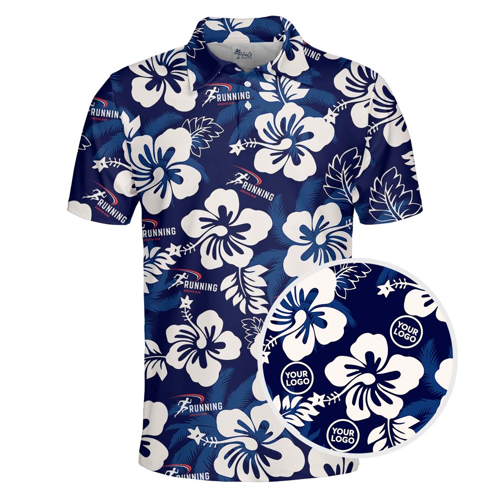 Cool Custom Floral Blue Polo Shirt With Logo
