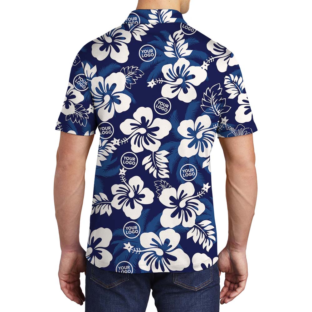 Cool Custom Floral Blue Polo Shirt With Logo