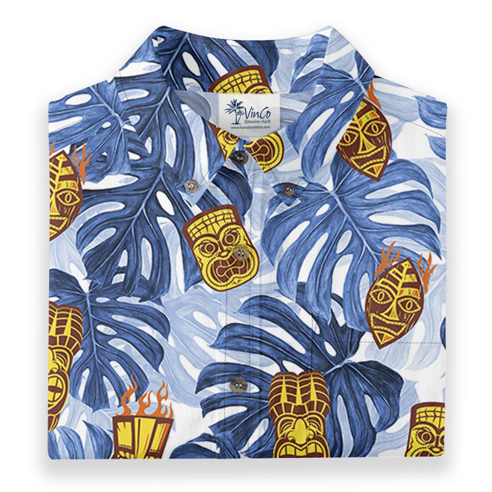 Tiki Blue Tropical Button Down Short-sleeved Shirt