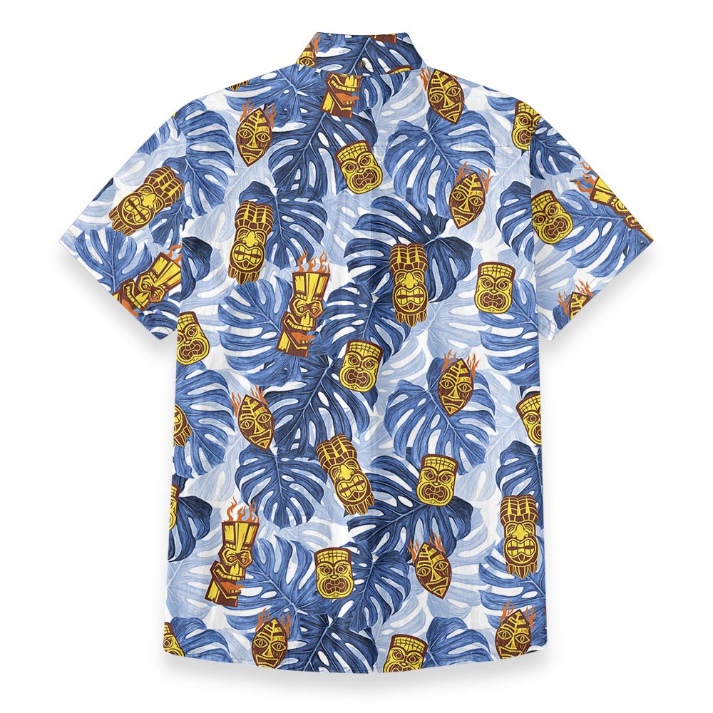 Tiki Blue Tropical Button Down Short-sleeved Shirt