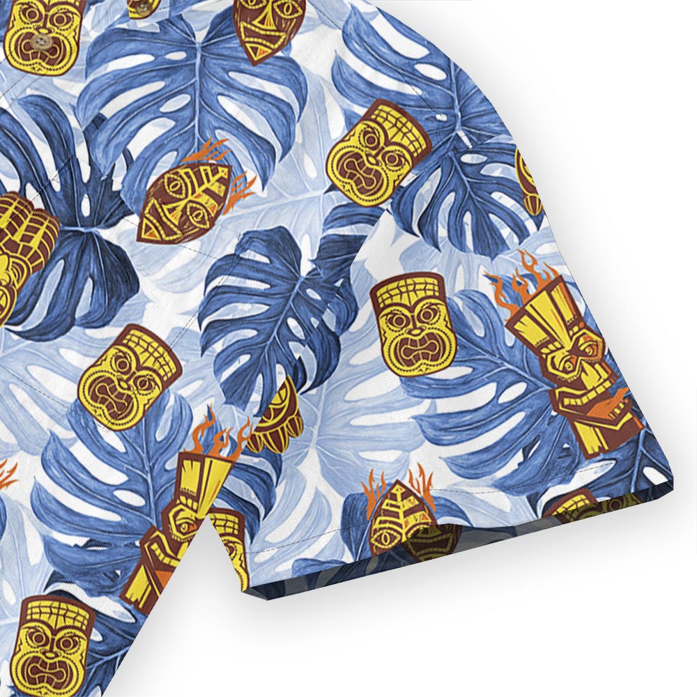 Tiki Blue Tropical Button Down Short-sleeved Shirt