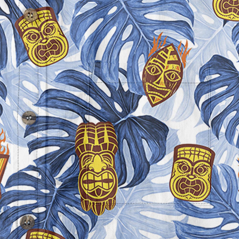 Tiki Blue Tropical Button Down Short-sleeved Shirt