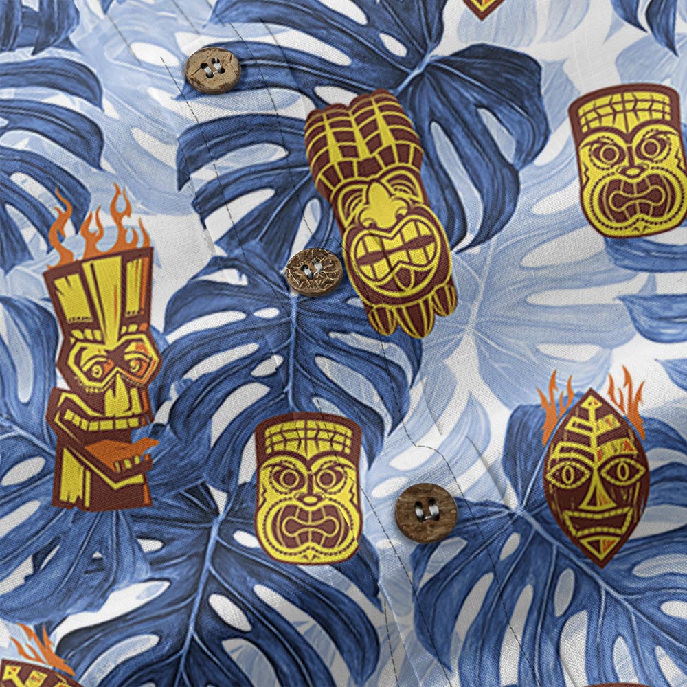 Tiki Blue Tropical Button Down Short-sleeved Shirt
