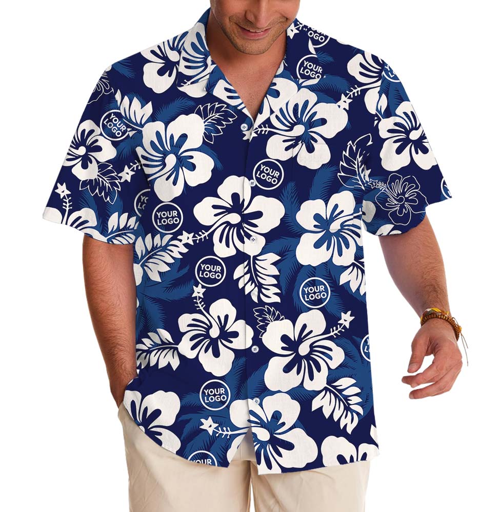 Blue Hawaiian Shirt With Custom Logo
