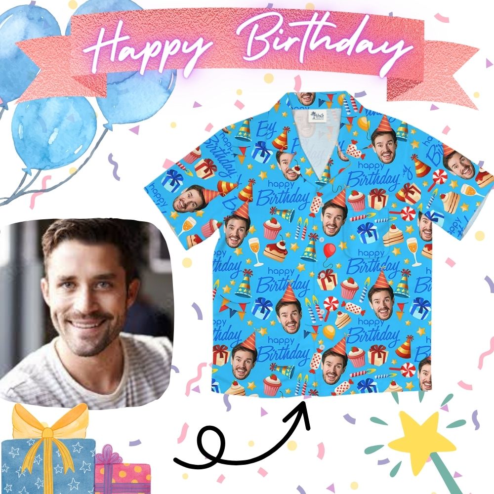 Unique Happy Birthday Theme Hawaiian Shirt With Your Face Print
