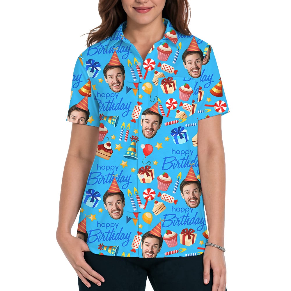 Unique Happy Birthday Theme Hawaiian Shirt With Your Face Print
