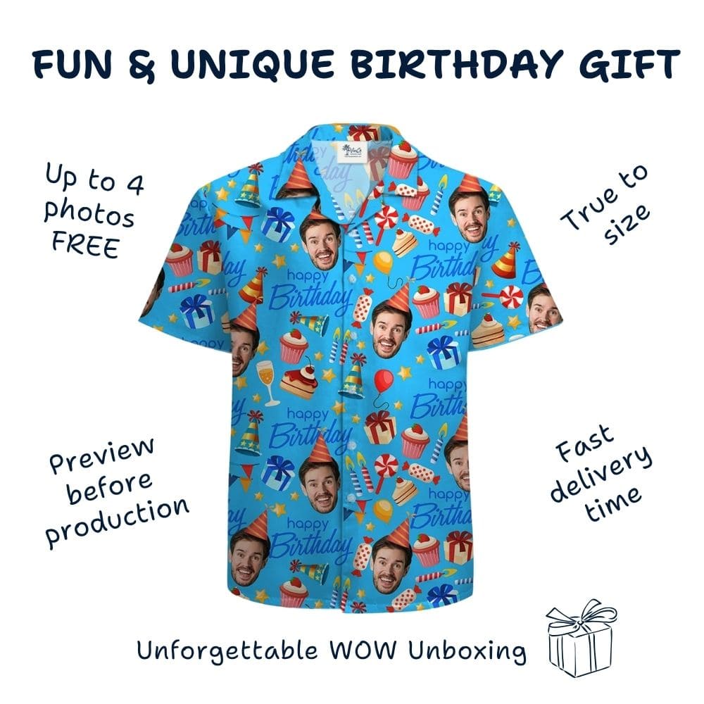 Unique Happy Birthday Theme Hawaiian Shirt With Your Face Print