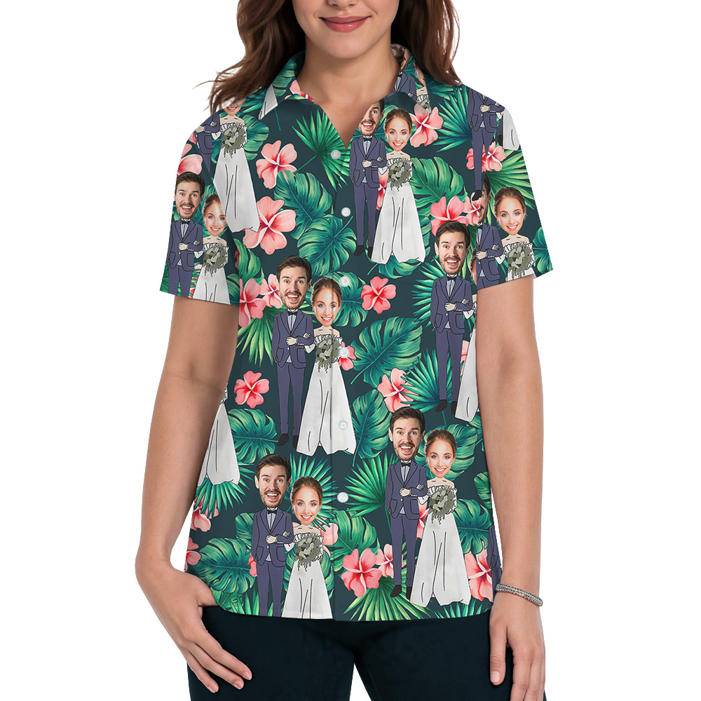 Personalized Couple Faces Wedding Tropical Hawaiian Shirts