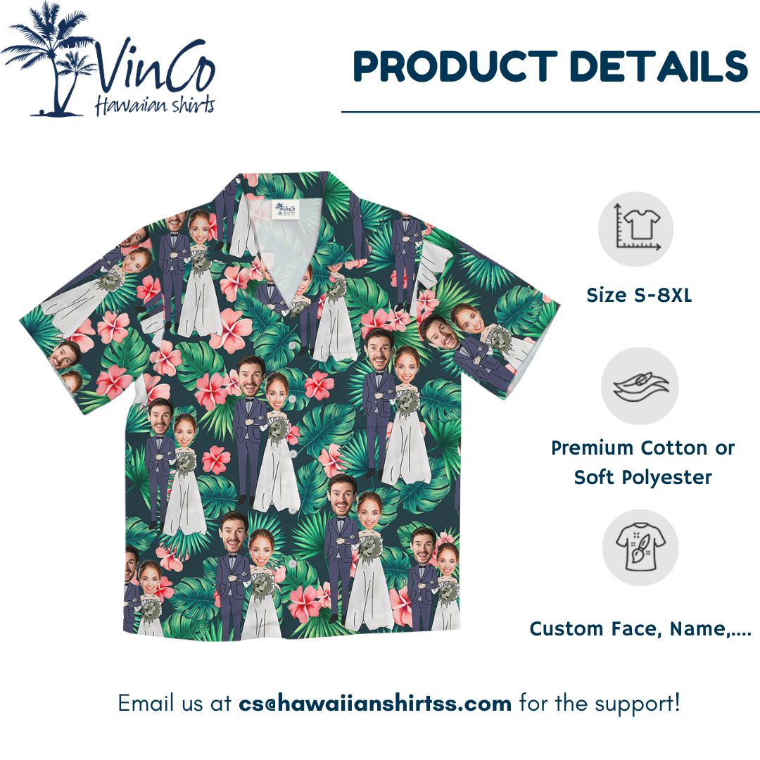 Personalized Couple Faces Wedding Tropical Hawaiian Shirts