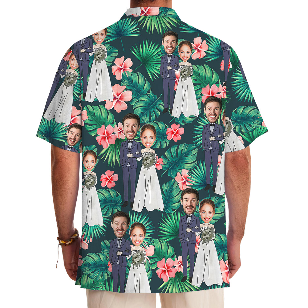 Personalized Couple Faces Wedding Tropical Hawaiian Shirts