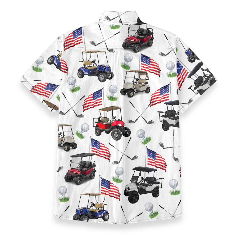 American Flag Golf Cart Button Down Cotton Shirt