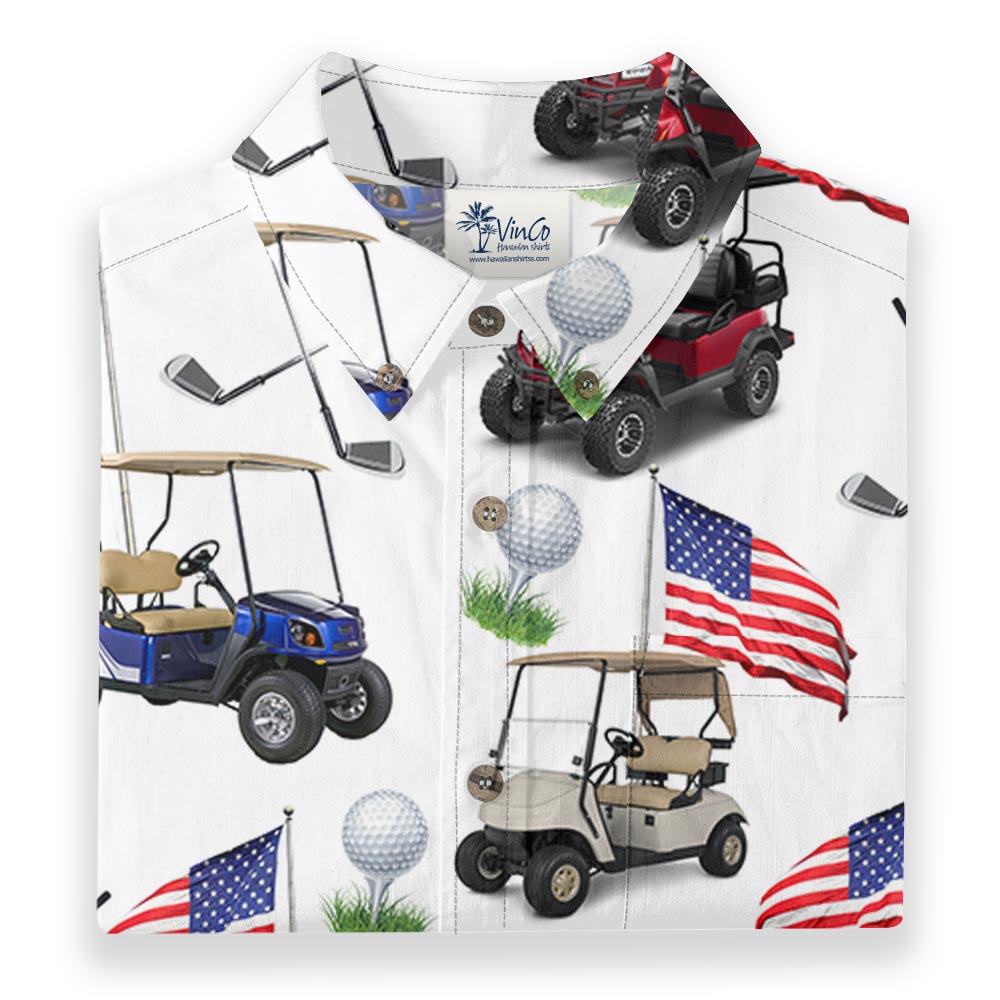 American Flag Golf Cart Button Down Cotton Shirt