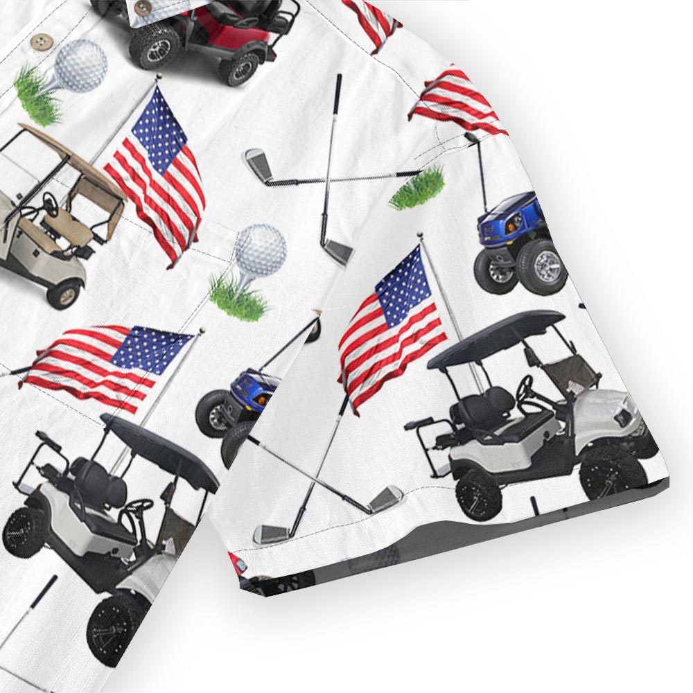 American Flag Golf Cart Button Down Cotton Shirt