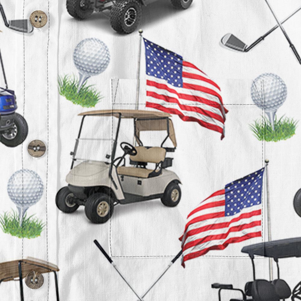 American Flag Golf Cart Button Down Cotton Shirt