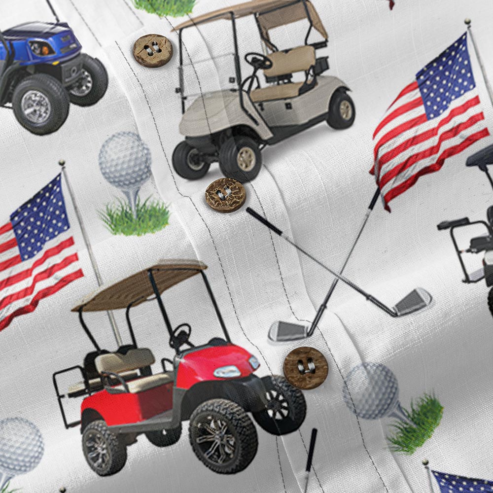 American Flag Golf Cart Button Down Cotton Shirt