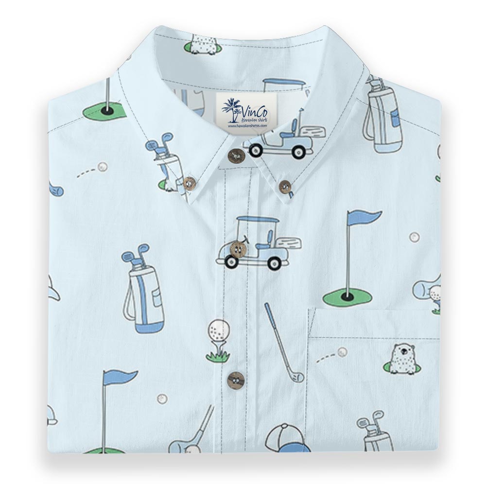 Cotton Golf Print Hawaiian Button Down Shirt For Men
