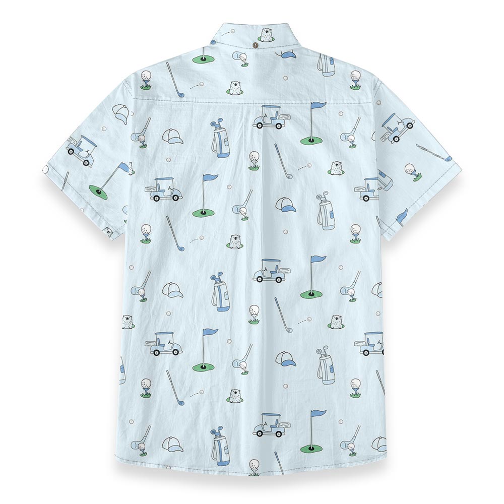 Cotton Golf Print Hawaiian Button Down Shirt For Men