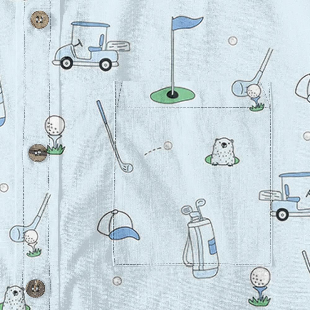 Cotton Golf Print Hawaiian Button Down Shirt For Men