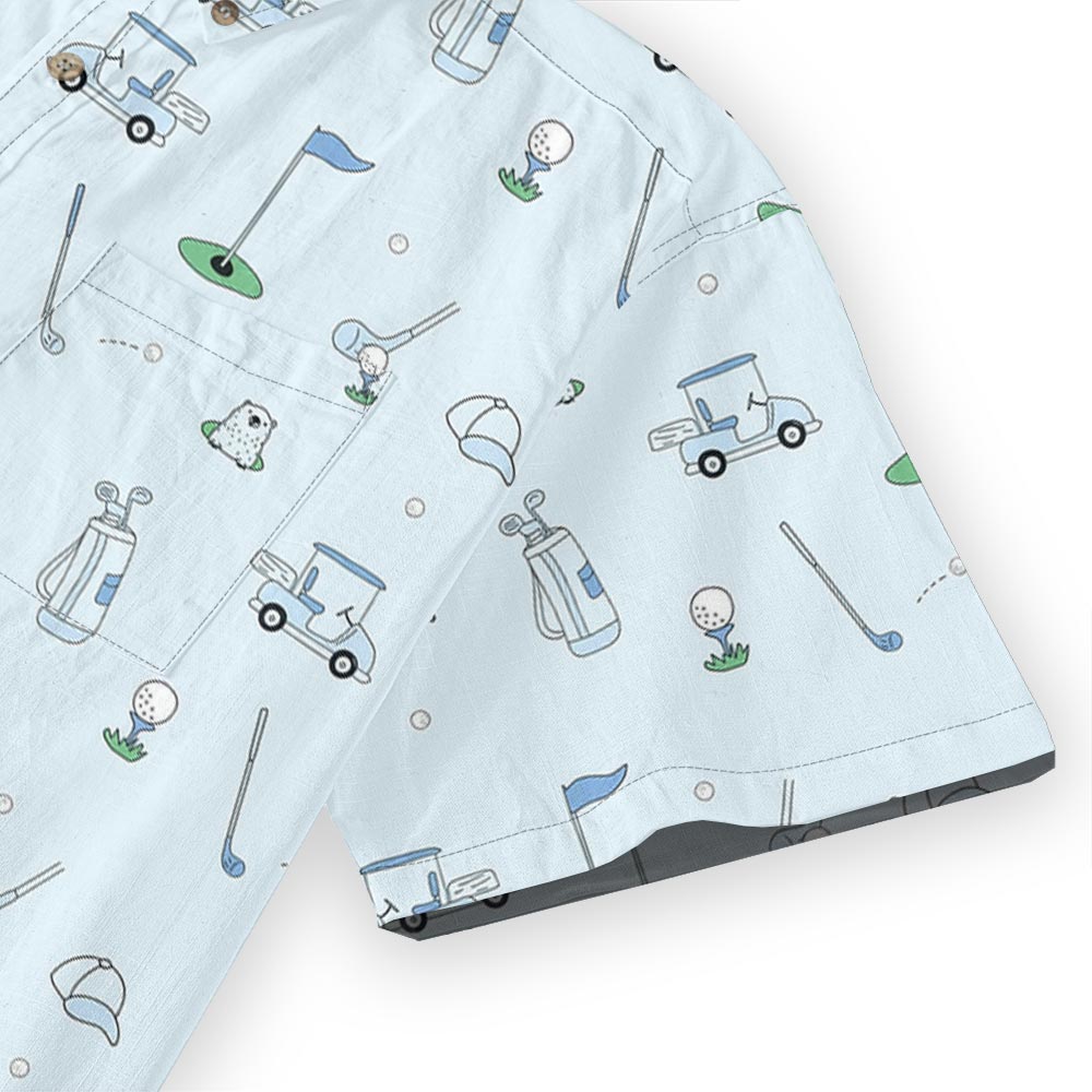 Cotton Golf Print Hawaiian Button Down Shirt For Men