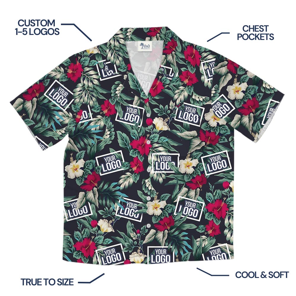Tropical Custom Logo Button Up Aloha Shirt For Corporate