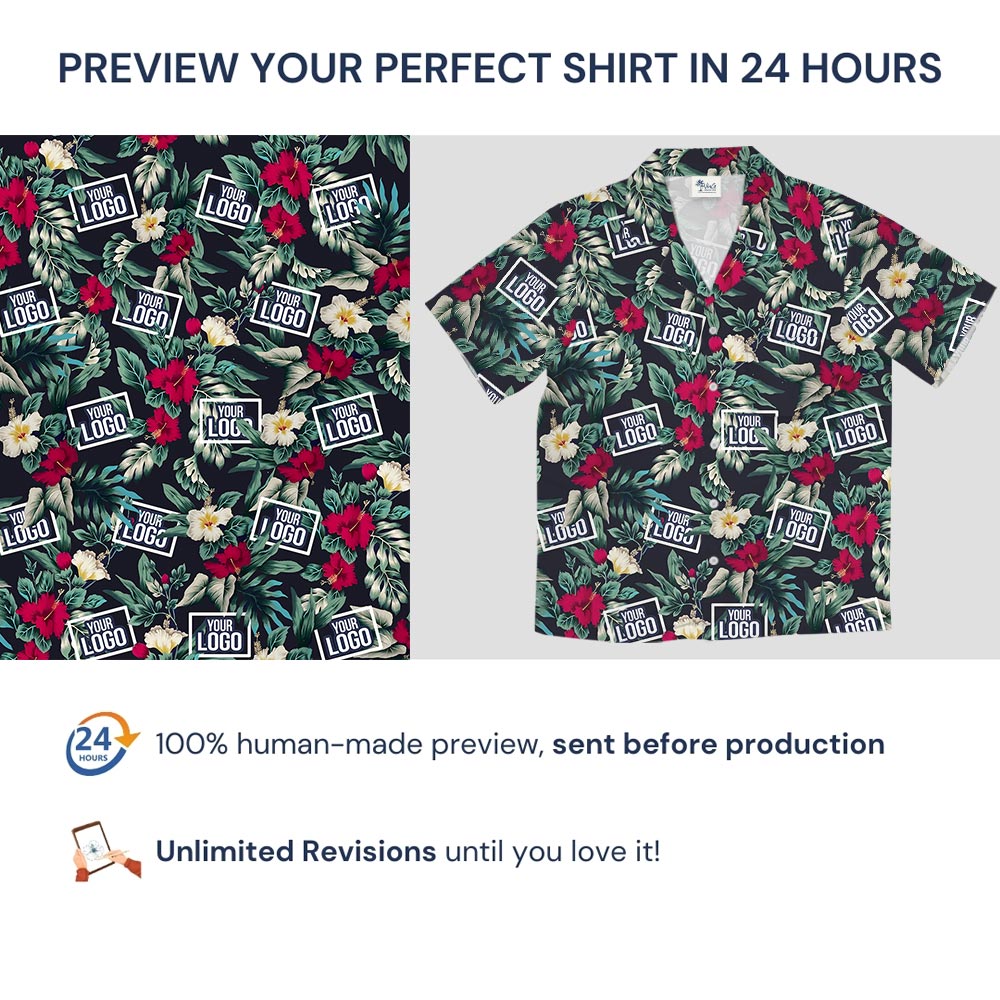 Tropical Custom Logo Button Up Aloha Shirt For Corporate