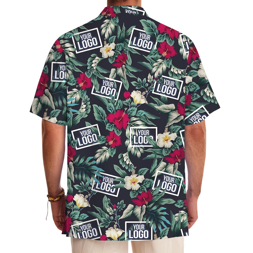 Tropical Custom Logo Button Up Aloha Shirt For Corporate