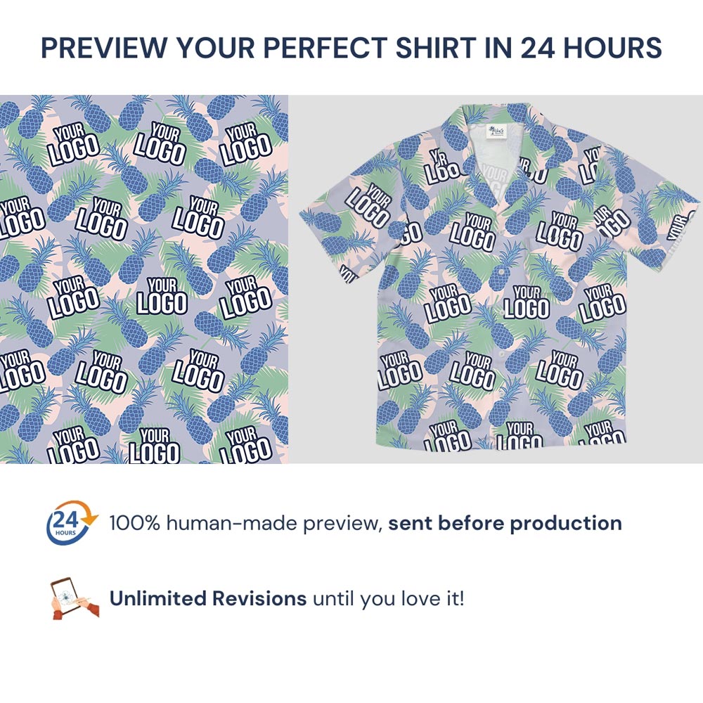 Blue Pineapple Custom Logo Hawaiian Shirt For Company