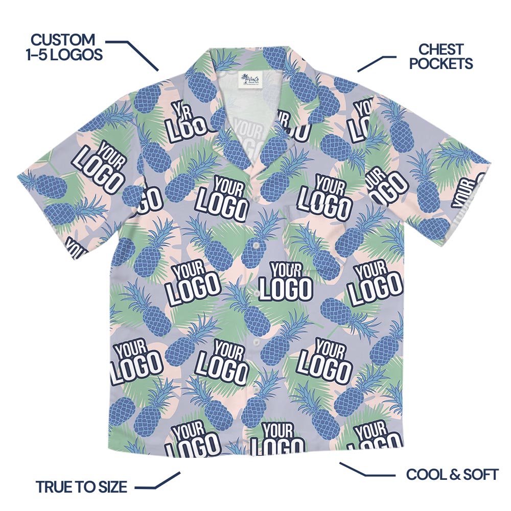 Blue Pineapple Custom Logo Hawaiian Shirt For Company