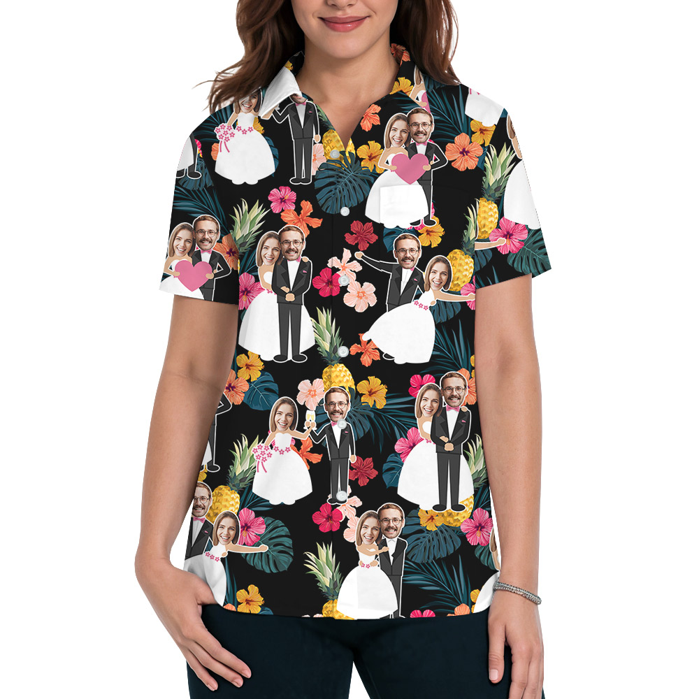 Custom Faces Couple Wedding Hawaiian Shirt With Preview