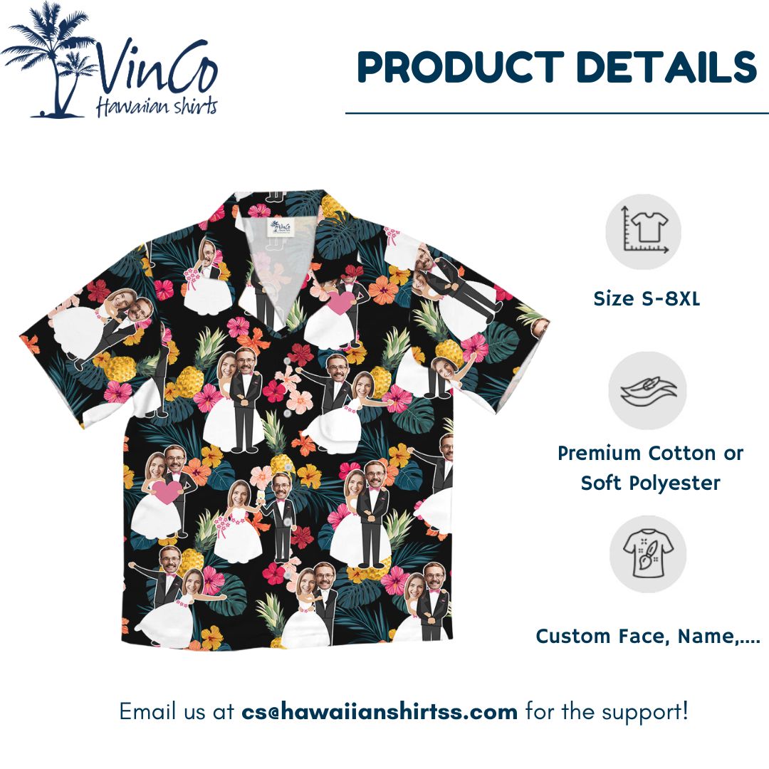 Custom Faces Couple Wedding Hawaiian Shirt With Preview