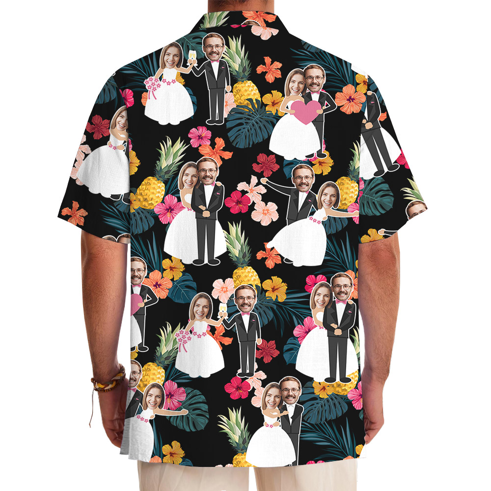 Custom Faces Couple Wedding Hawaiian Shirt With Preview
