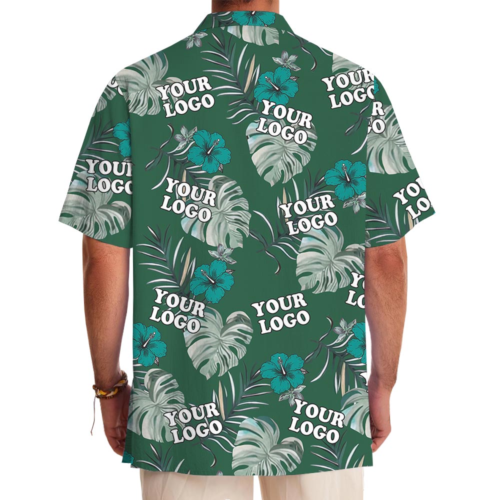 Bulk Order Custom Logo Company Hawaiian Shirt Green Hibiscus