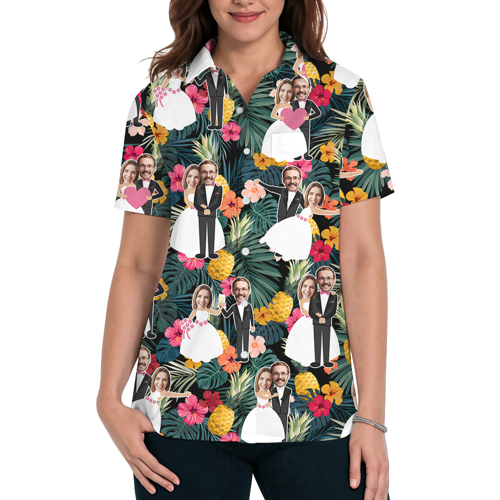 Custom Face Wedding Hawaiian Shirt For Bride And Groom
