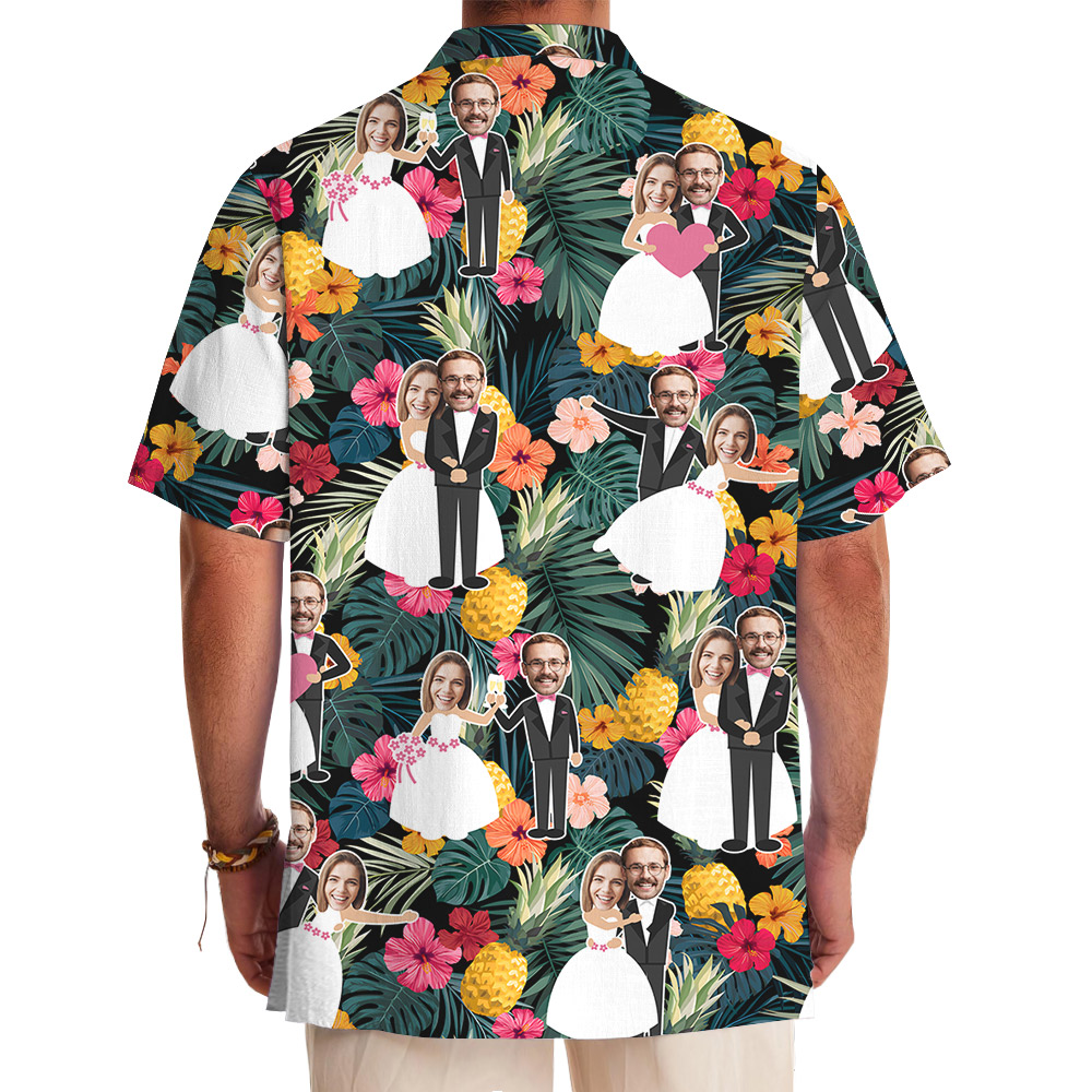 Custom Face Wedding Hawaiian Shirt For Bride And Groom