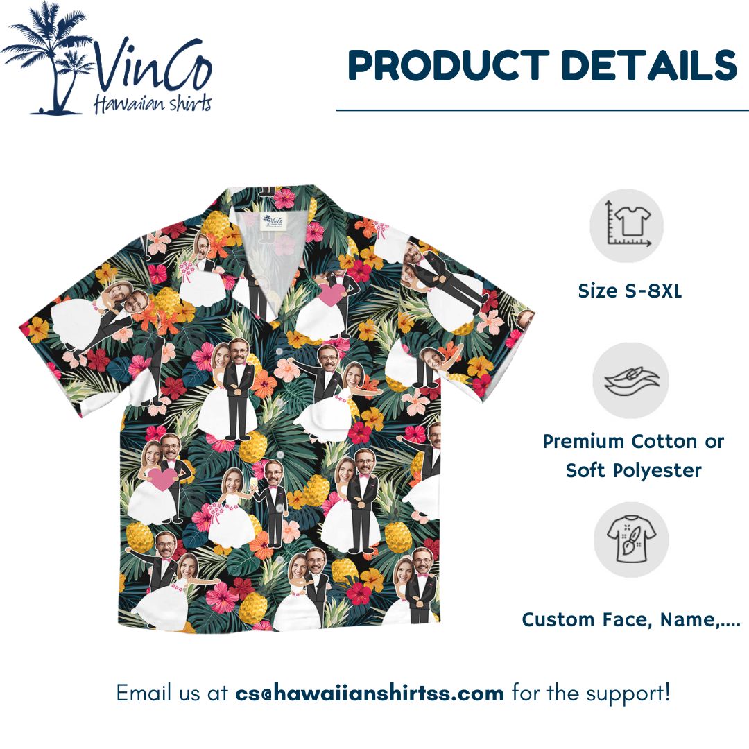 Custom Face Wedding Hawaiian Shirt For Bride And Groom