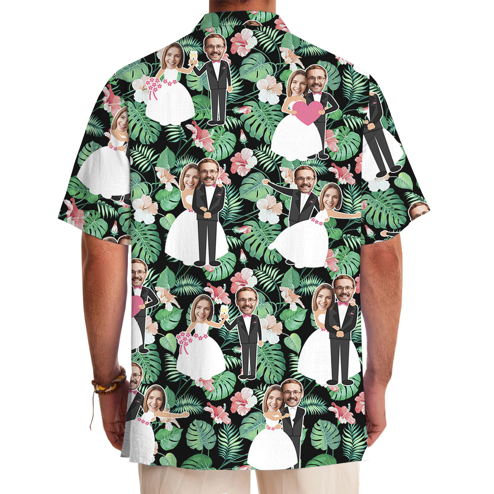 Custom Faces Bride And Groom Wedding Hawaiian Shirt