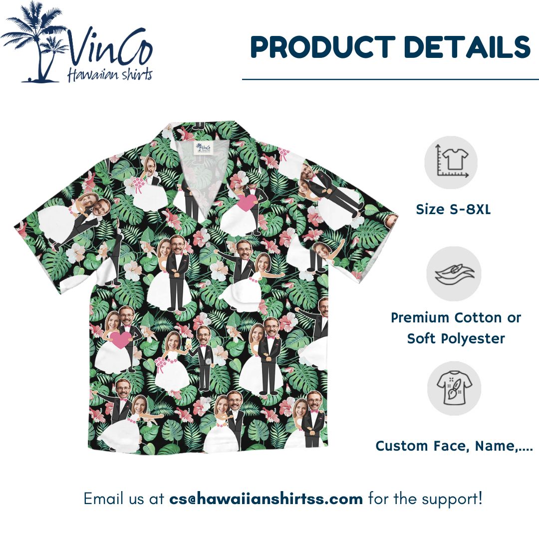 Custom Faces Bride And Groom Wedding Hawaiian Shirt