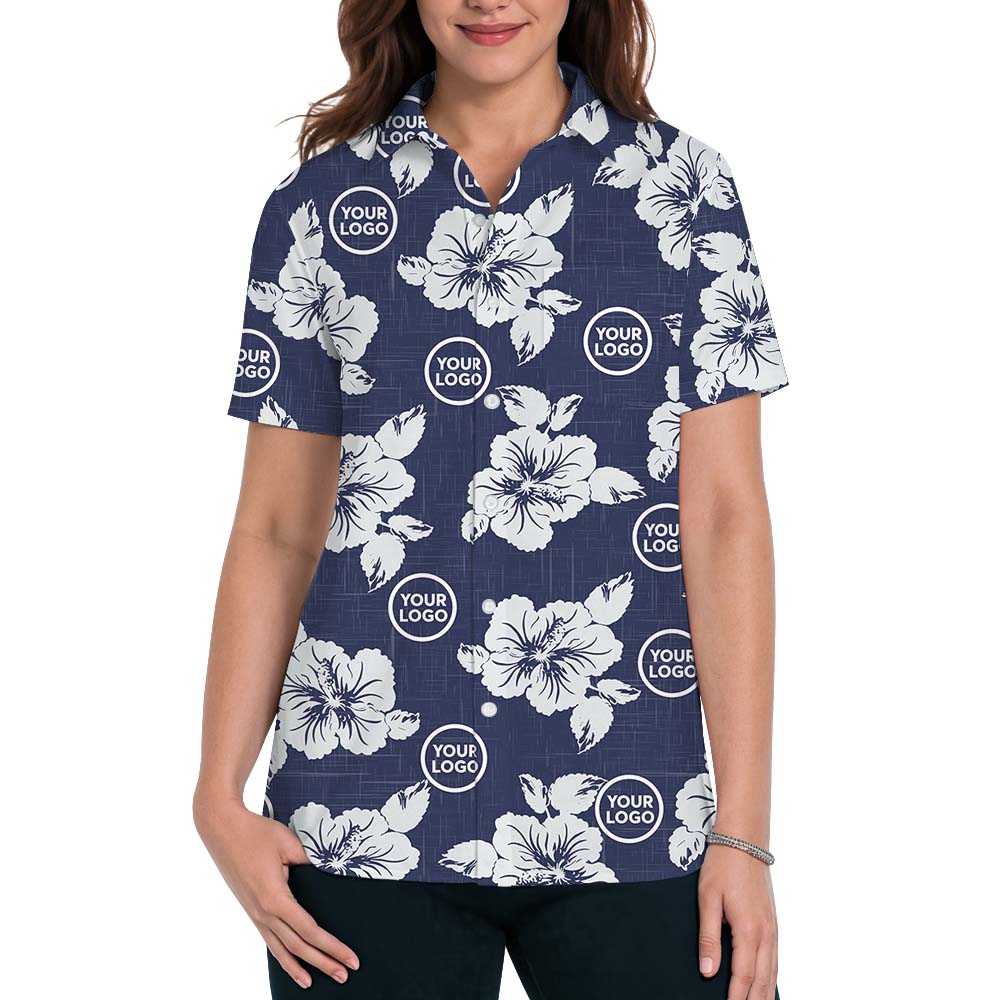 Big Floral Hawaiian Shirt With Custom Logo Print
