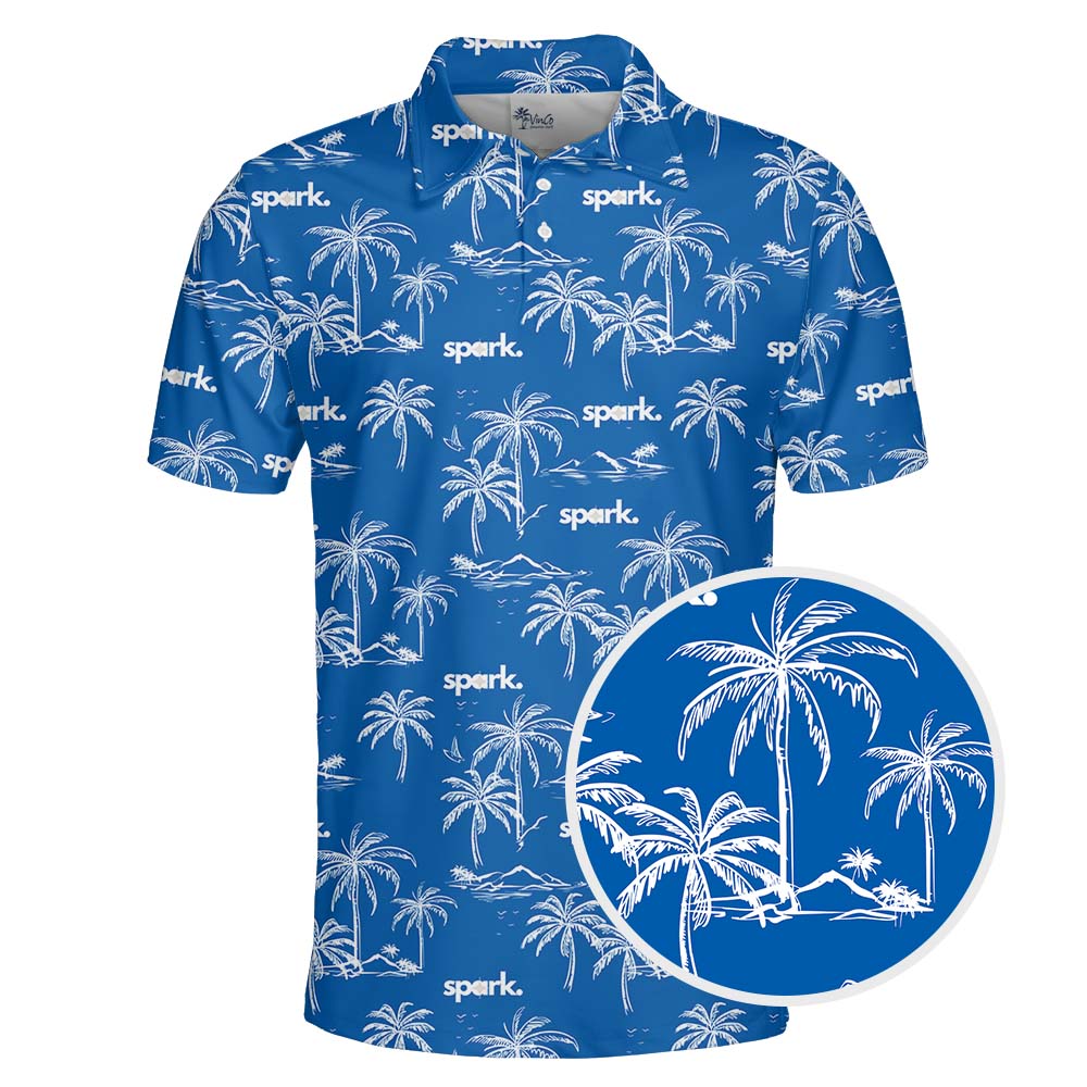 Custom Logo Palm Tree Navy Polo Shirt