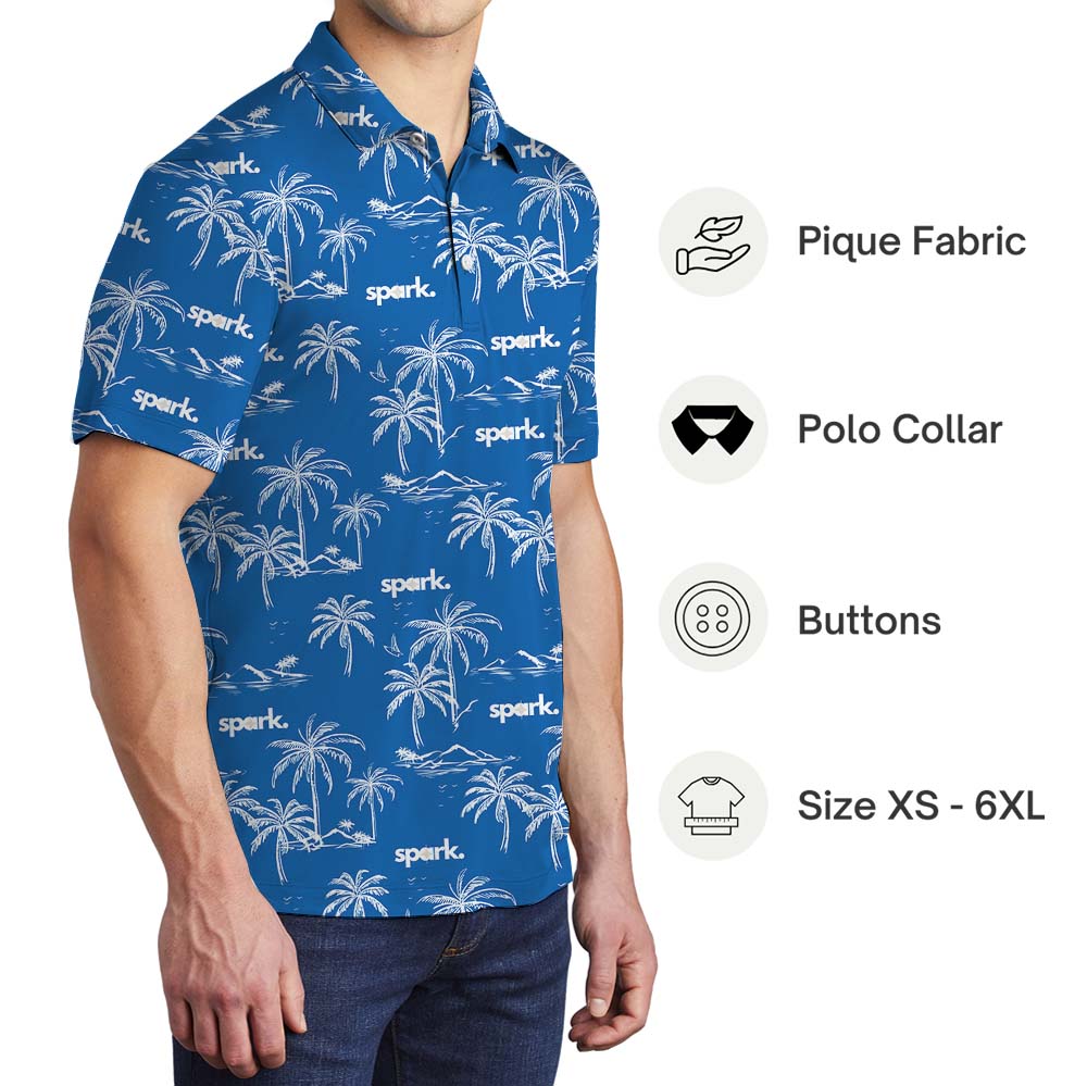 Custom Logo Palm Tree Navy Polo Shirt