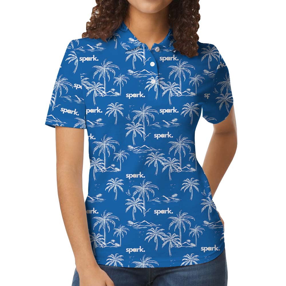 Custom Logo Palm Tree Navy Polo Shirt