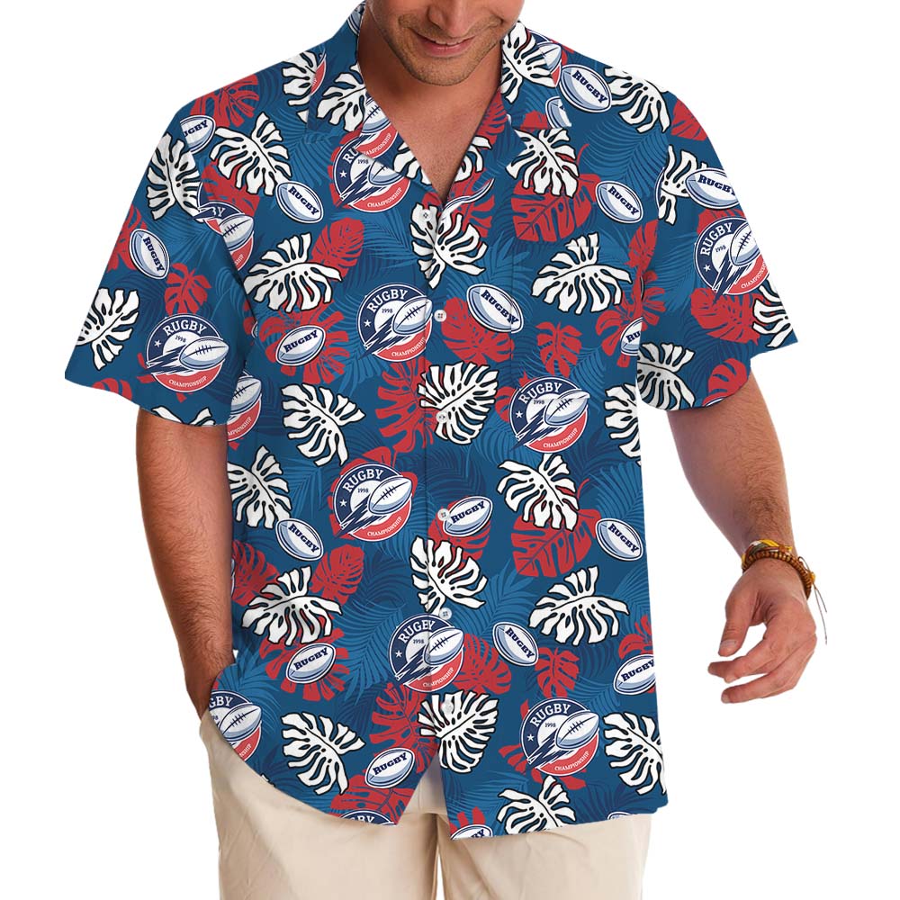 Rugby Blue And Red Hawaiian Shirt With Custom Logo