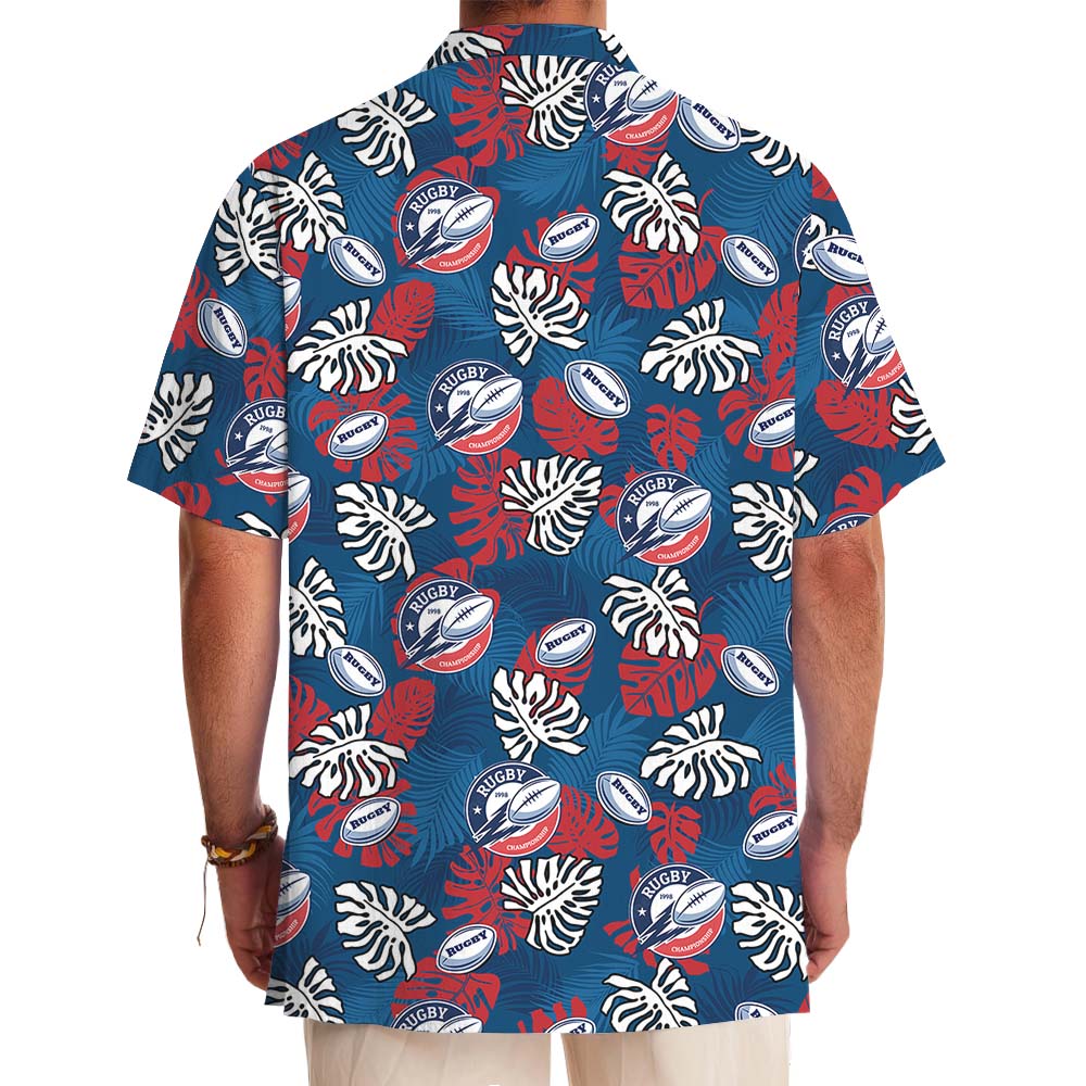 Rugby Blue And Red Hawaiian Shirt With Custom Logo