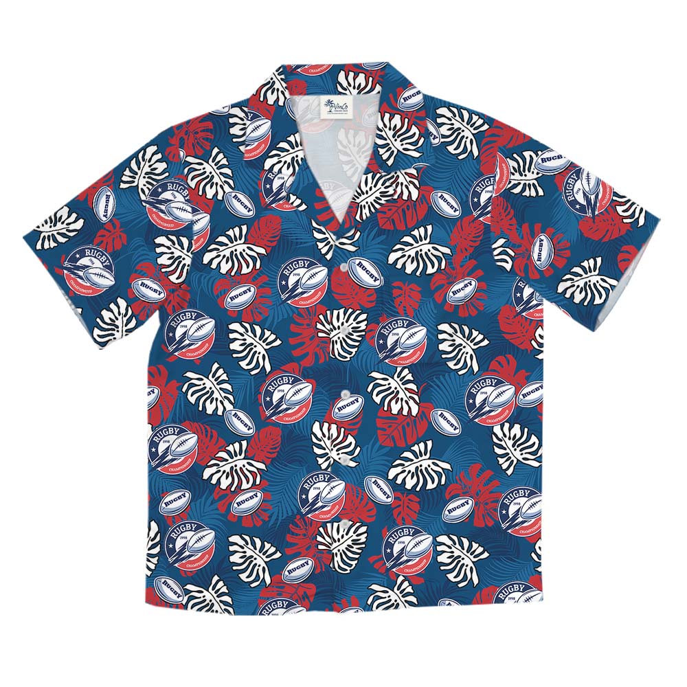 Rugby Blue And Red Hawaiian Shirt With Custom Logo