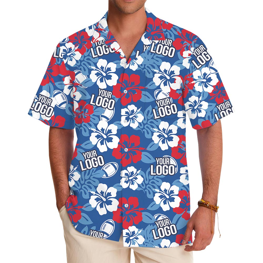 Blue Floral Custom Team Logo Rugby Hawaiian Shirt