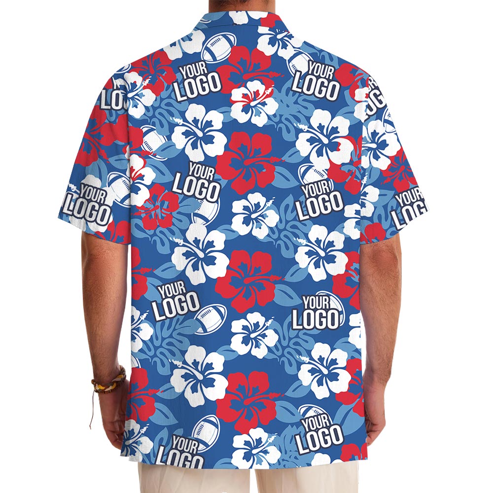 Blue Floral Custom Team Logo Rugby Hawaiian Shirt