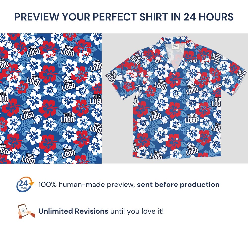 Blue Floral Custom Team Logo Rugby Hawaiian Shirt