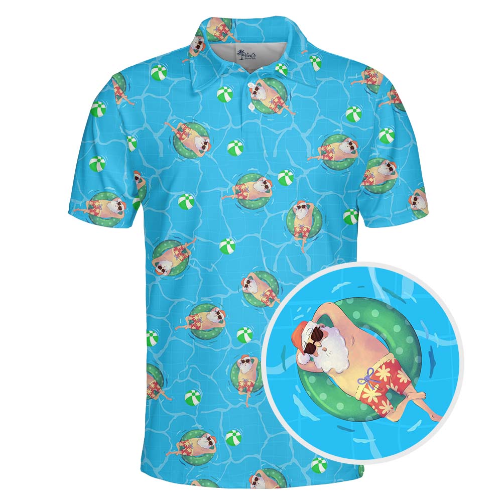 Funny Santa Swimming Pool Polo Shirt