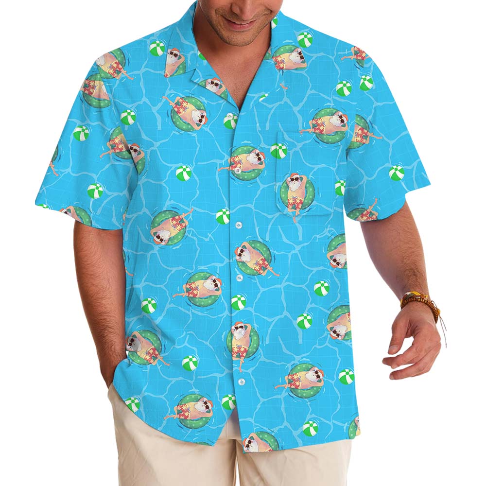Relaxed Santa Swimming Pool Hawaiian Shirt