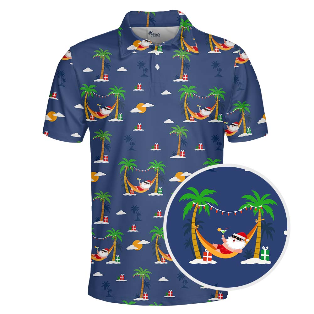 Funny Santa Summer Cocktail Vibe Golf Shirt